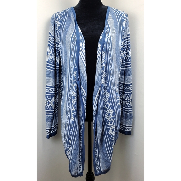 Aztec Tribal Print Waterfall Knit Cardigan - Picture 2 of 7